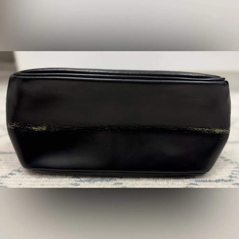 LONGCHAMP Vintage Y2K Mini Roseau Black Leather Tote Bag W/ Bamboo Toggle Silver